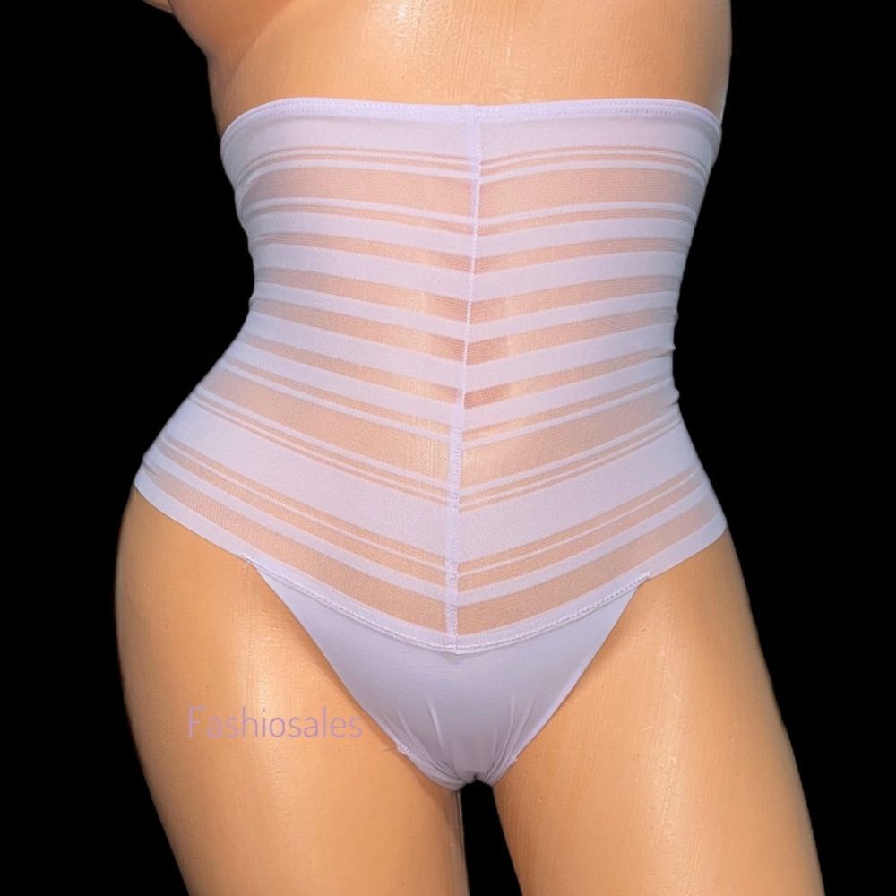 Victorias Secret High-waist Sexy Striped Sheer Mesh Thong Panty lilac Small